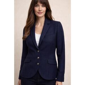 White House Black Market Houndstooth Knit Blazer Size 6 Blue Black Business